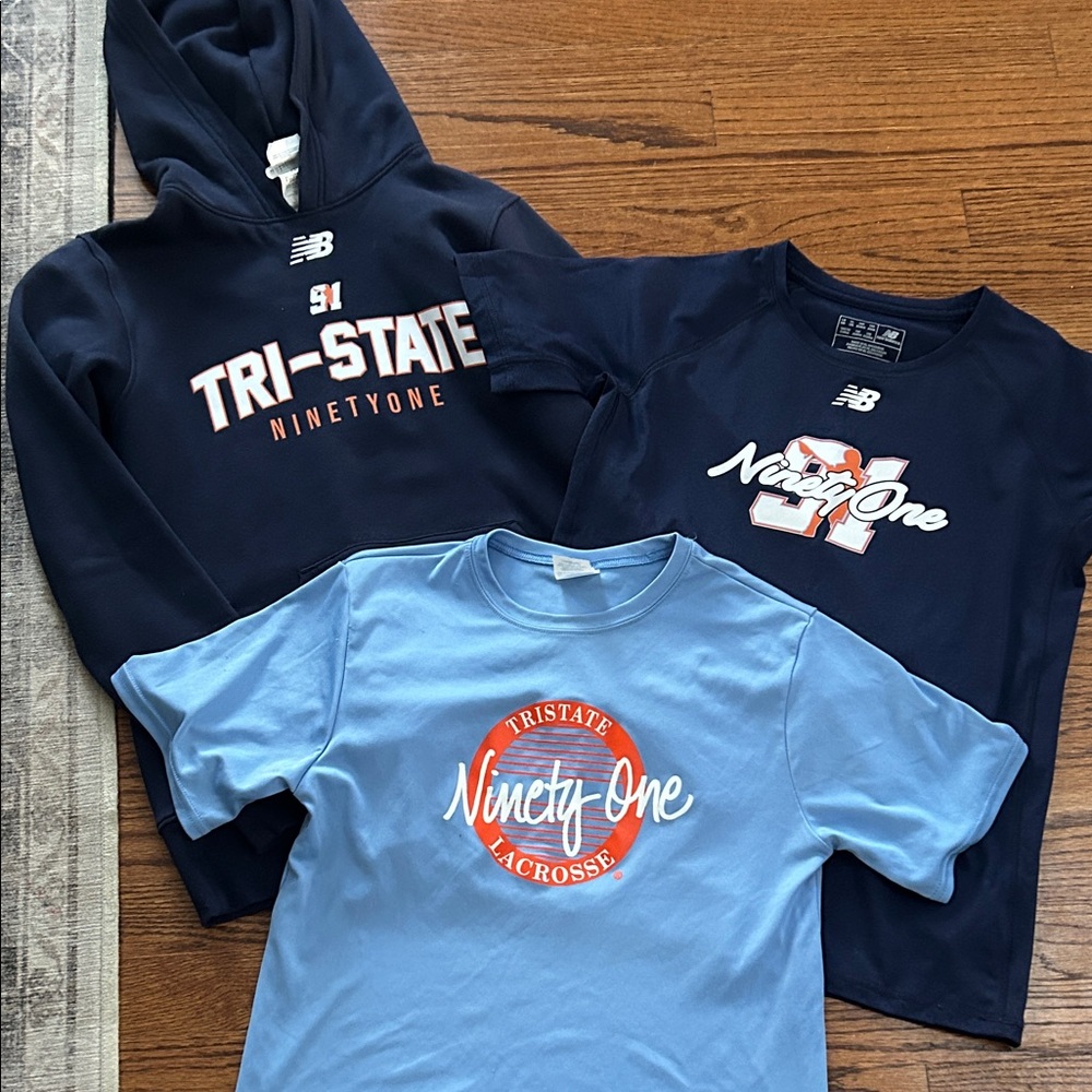 New Balance Kids Tri-State Ninety-One Hoodie and Tees - Navy and Light Blue